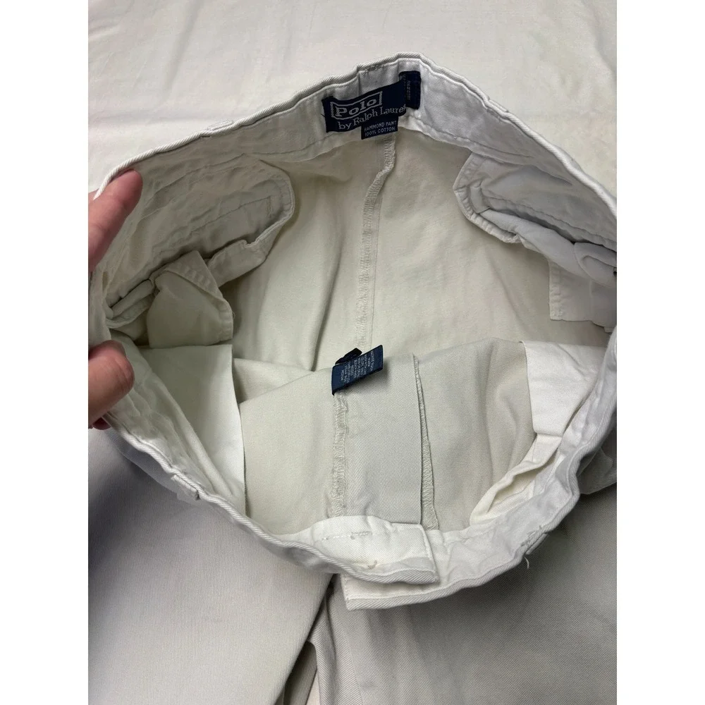 Polo‎ Ralph Lauren Hammond Pant Mens 34/27 Beige Pleated Cuffed Cotton Chinos